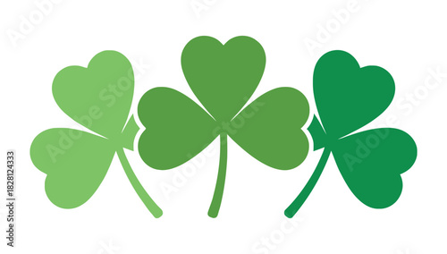 Three green shamrocks are displayed on a white background.
