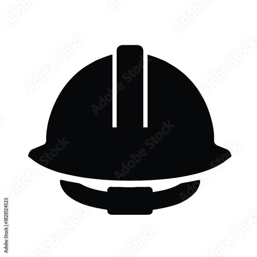 Black silhouette of a hard hat on a white background helmet safety