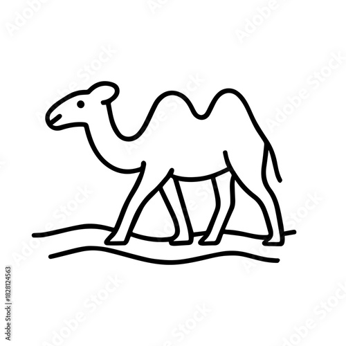 Camel walking on sand vector line icon on a white background
Vector line icon on a white background