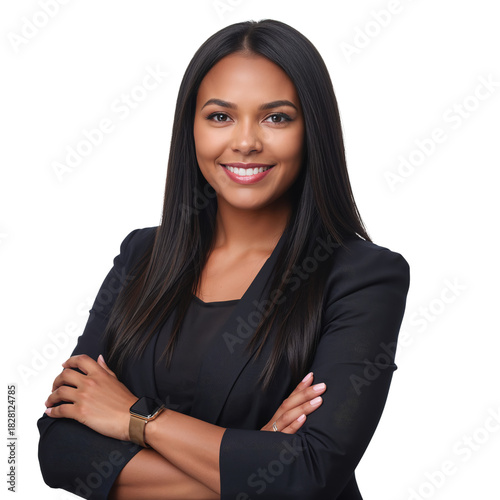 Confident Professional Woman Poses With Arms Crossed Against a Plain Background
