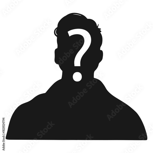 Question Mark in Head Silhouette. Question Mark Silhouette. Thinking and Curiosity Concept Vector.