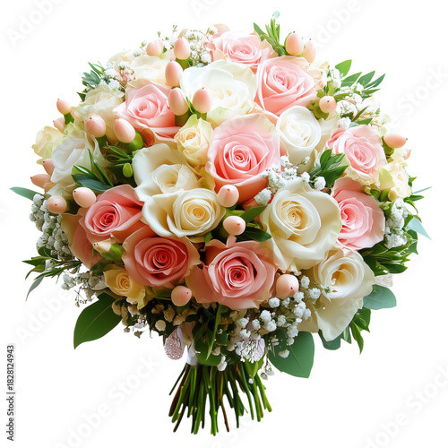 Beautiful Bouquet of Pink and White Roses With Greenery and Accents for Speci...