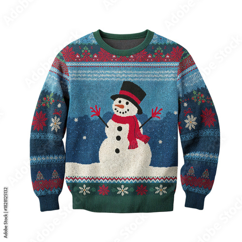 Colorful Holiday Sweater Featuring a Snowman Design Perfect for Winter Festiv...