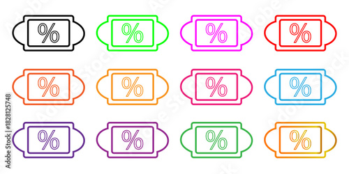 Vibrant set of percent sign icons in outline labels, perfect for sale promotions and e-commerce deals