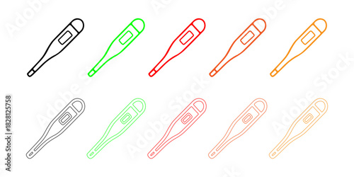 Digital Thermometer Outline Icons Set in Various Colors