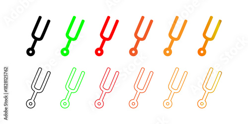 Vibrant Tuning Fork Vector Icons Set: Solid and Outline Designs in Multiple Colors for Music