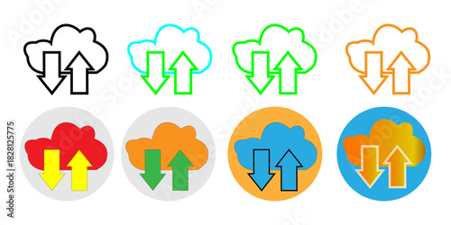 Diverse Cloud Upload Download Icons Collection: Data Transfer, Sync, and Network Symbols Vector Set