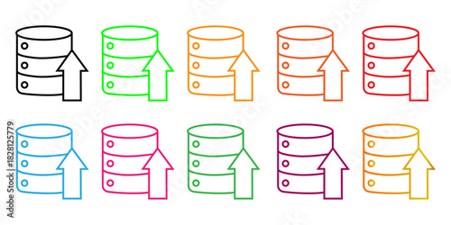 Colorful Gradient Database Upload Icons Collection for Data Storage and Cloud Technology