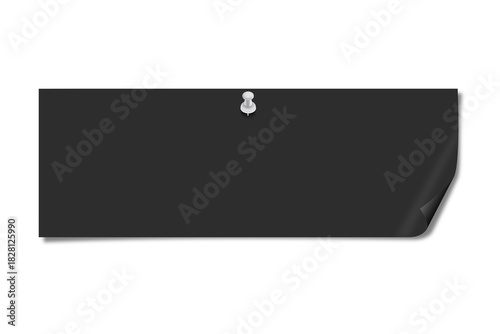 Blank Black Paper Note Pinned with White Thumbtack on Transparent Background