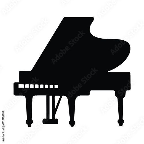 Black silhouette of a grand piano on a white background musical instrument keyboard