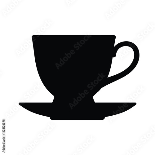 Black silhouette of a teacup and saucer on a white background coffee cup