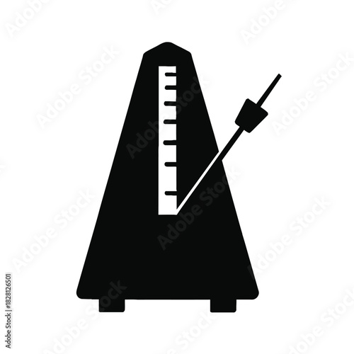 Black Metronome Icon with Pendulum and Scale on White Background music rhythm
