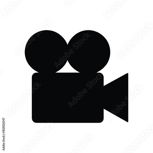 Black silhouette of a vintage movie camera on a white background film cinema