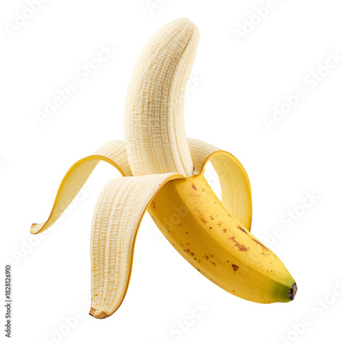 Freshly Peeled Banana With Bright Yellow Skin and Smooth Texture on a White B...