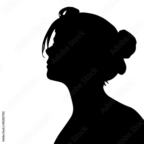 Black & white vector silhouette of minimalist female portrait outline on white background