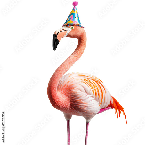 Flamingo in a Colorful Party Hat Celebrating a Joyful Moment at a Fun Event