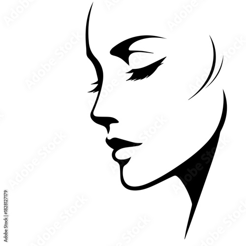 Black & white vector silhouette of anonymous woman portrait icon on white background