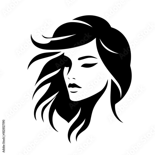 Black & white vector silhouette of anonymous woman portrait icon on white background