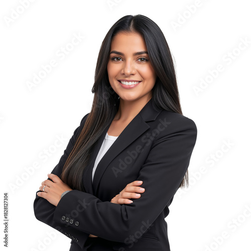 Businesswoman Smiling Confidently in Professional Attire With Arms Crossed