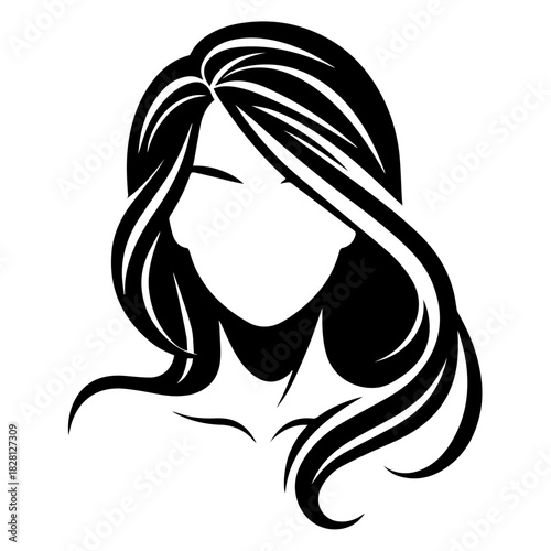 Black & white vector silhouette of anonymous woman portrait icon on white background