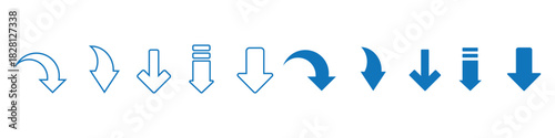 Down arrow vector icon set. scroll illustration sign collection.