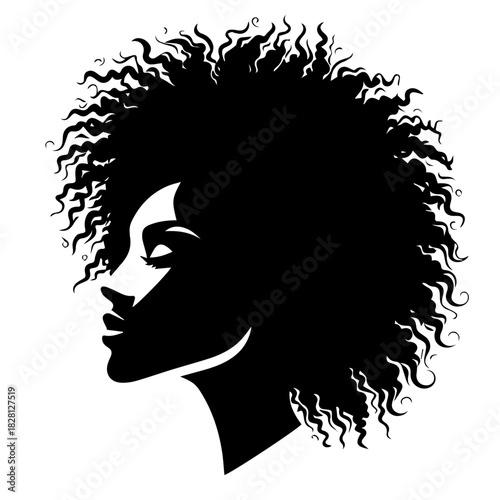 Black & white vector silhouette of diverse ethnic woman face portrait on white background