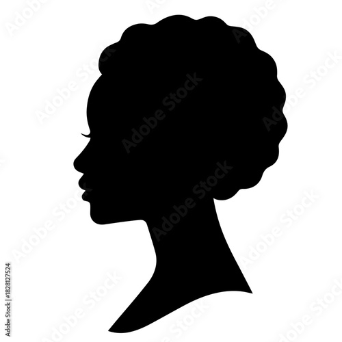 Black & white vector silhouette of diverse ethnic woman face portrait on white background