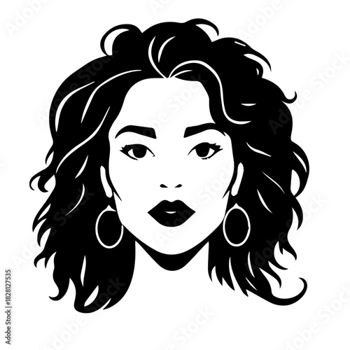 Black & white vector silhouette of diverse ethnic woman face portrait on white background