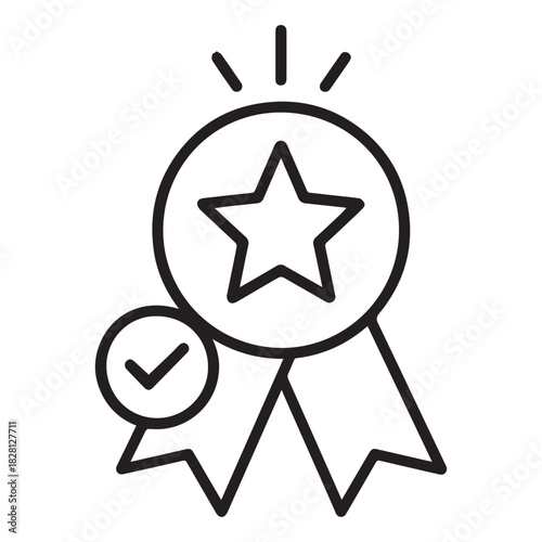 Black and White Award Ribbon Icon.