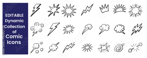 Dynamic Expressions A Visual Collection of Comic Icons Editable Vector Set.