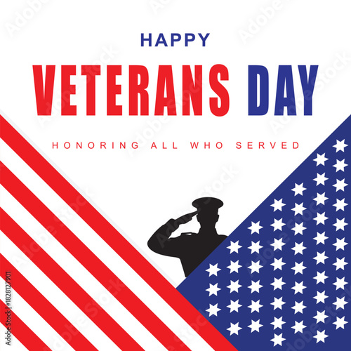 Veterans Day - Honoring All Who Served Poster. 11th of November.