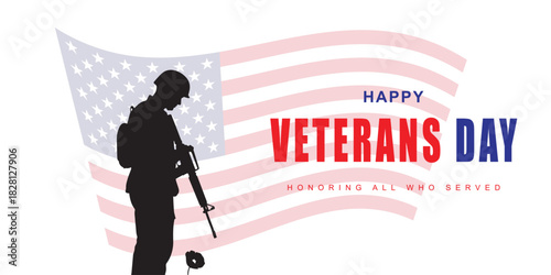 Veterans Day - Honoring All Who Served Poster. 11th of November.