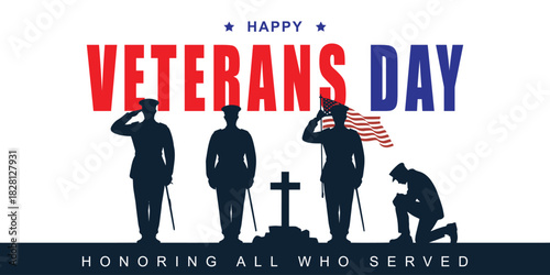 Veterans Day - Honoring All Who Served Poster. 11th of November.