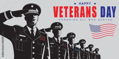 Veterans Day - Honoring All Who Served Poster. 11th of November.