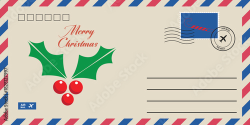 Christmas mail, postcard, hand drawn illustration.