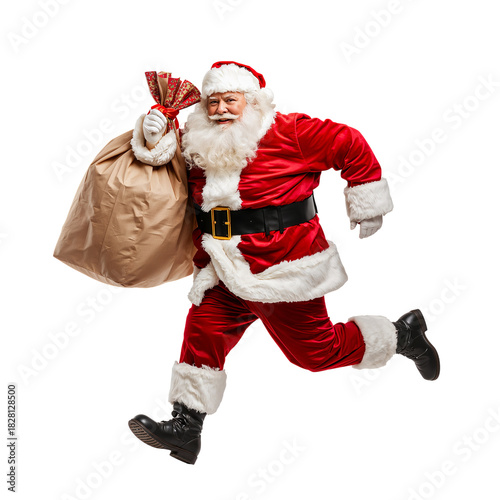Santa Claus Running With a Gift Sack During the Holiday Season