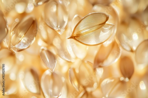 Detailed flaxseed surface with sunlit moisture