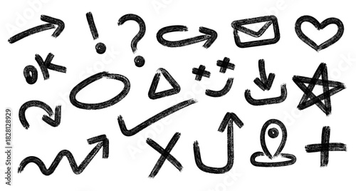 Hand Drawn Doodle Icons - Rough Brushstroke Symbols for Web and Design