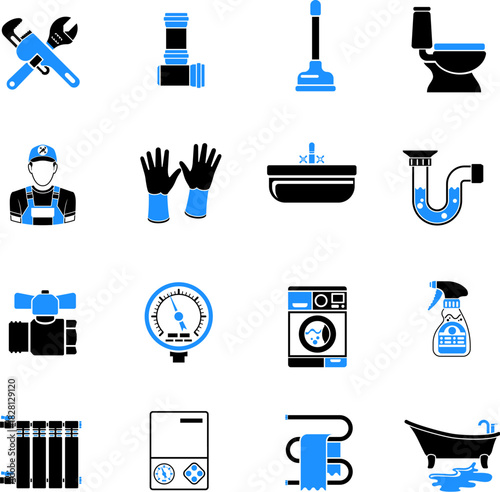 Plumbing Service Icons Sticker Set