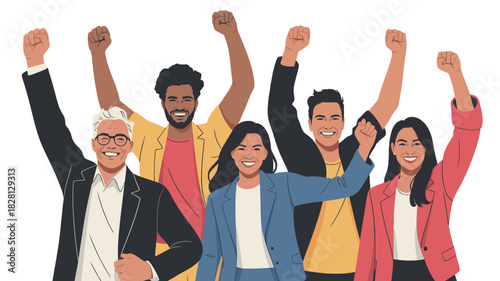 A group of people with raised fists expressing unity and empowerment.