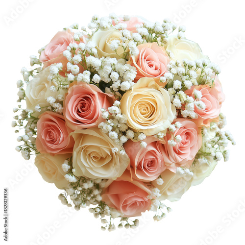 Beautiful Bouquet of White and Pink Roses With Babys Breath Arranged for a Sp...