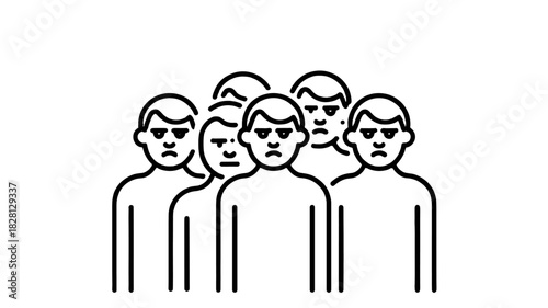 A crowd of frustrated people with frowning faces.