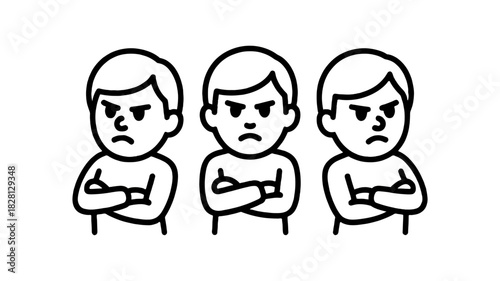 Three figures with an angry expression.