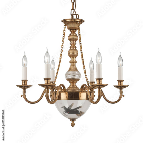 Elegant Gold Chandelier With Six Candle-Style Lights and Intricate Design in ...