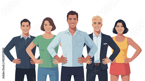 Diverse group of professionals standing shoulder to shoulder.