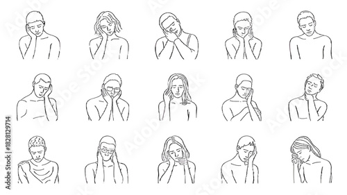 A collection of artistic sketches expressing melancholy and deep thought.