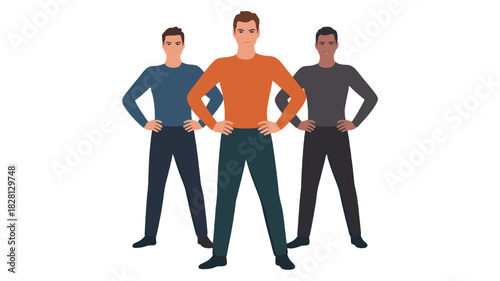 Three individuals standing together confidently, showcasing unity and determination.