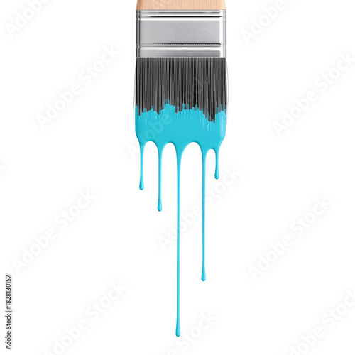 Paint Brush Dripping With Blue Paint in a Creative Workspace Setting