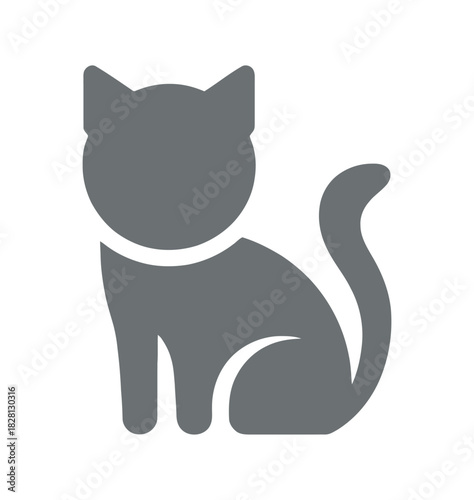 A stylized gray silhouette of a sitting cat is depicted against a white background.