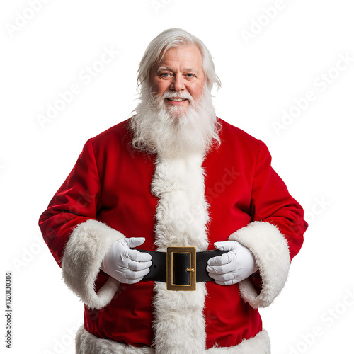 Brightly Dressed Santa Claus Smiles Warmly in Festive Red Attire With Fur Trim